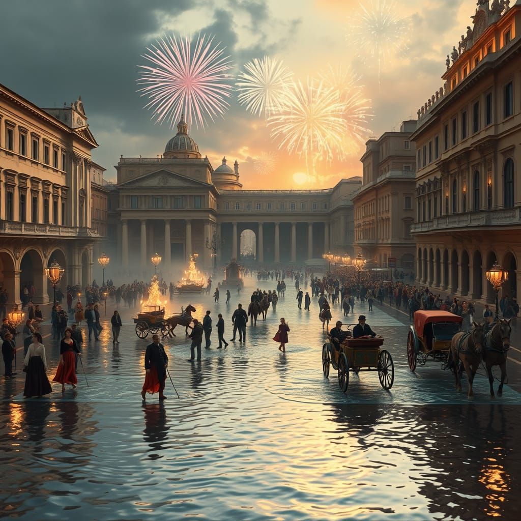 Flooded Piazza Navona, Rome: Baroque Summer Evening