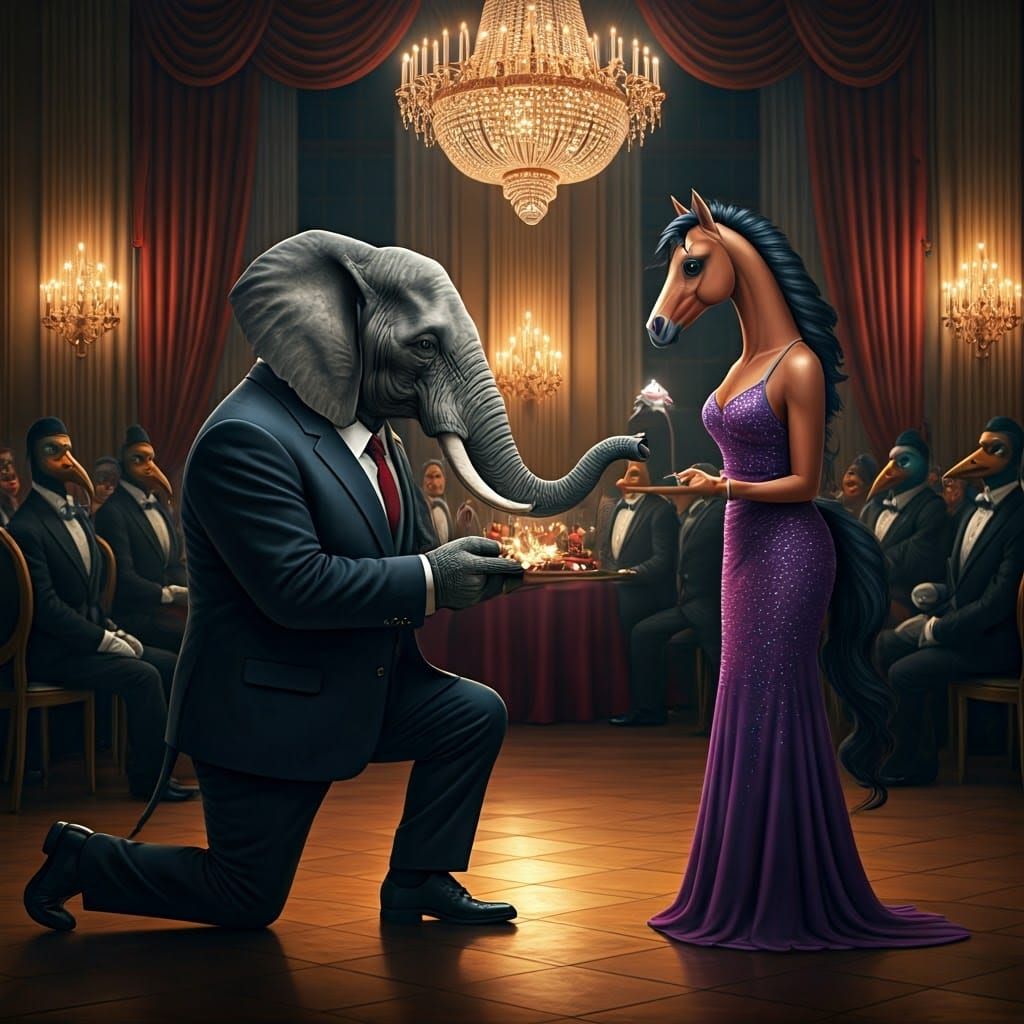 Elephant Proposes to Horse at Society Event