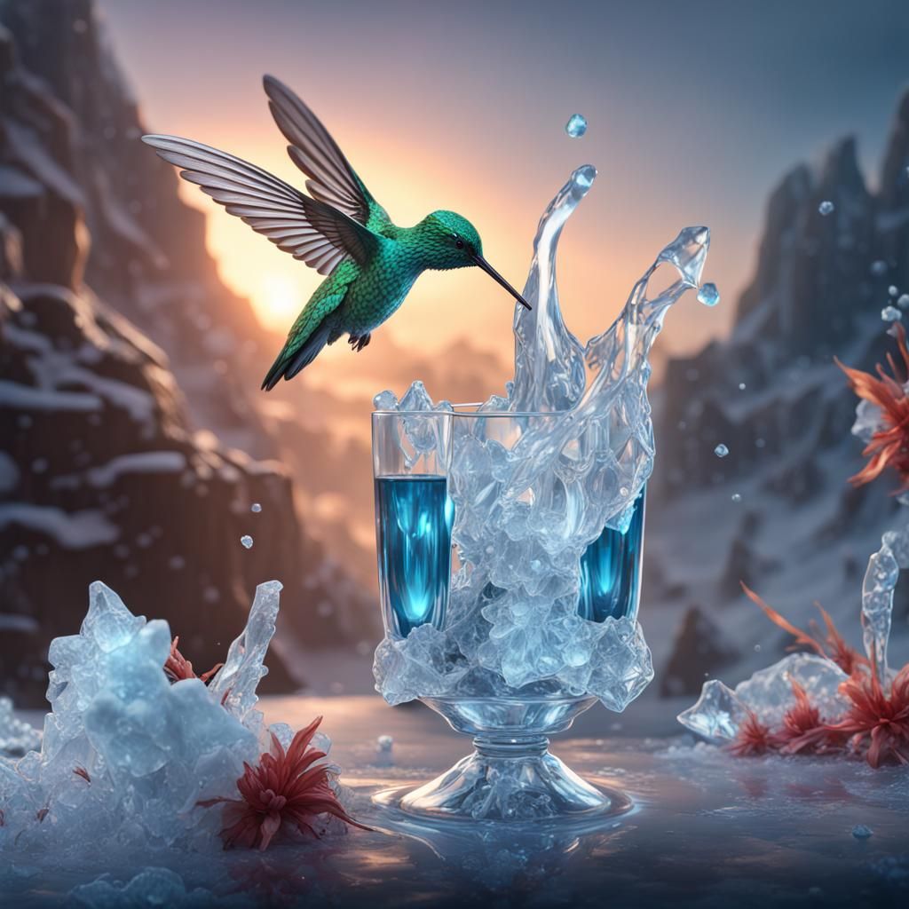 Hummingbird Sipping Nectar From Ice Flower