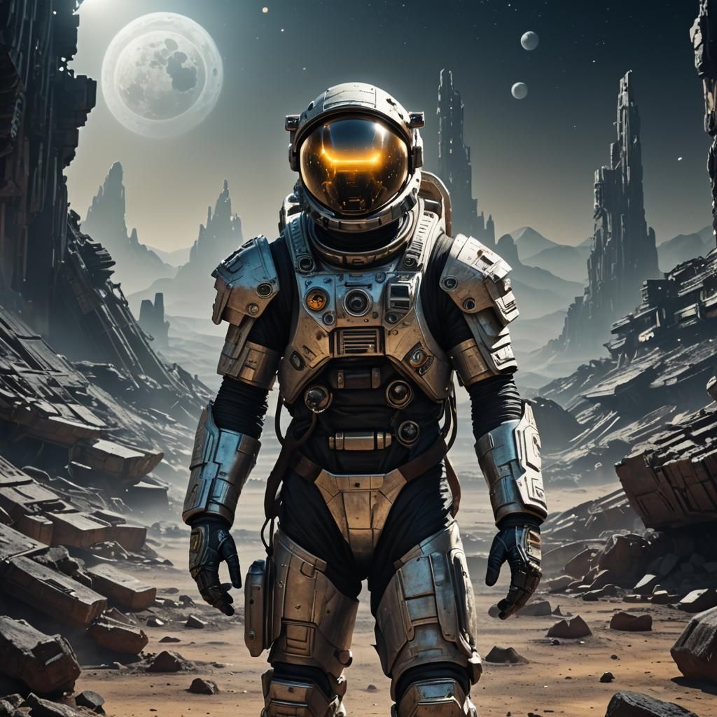 Astronaut on Alien Moon in Sci-Fi Style