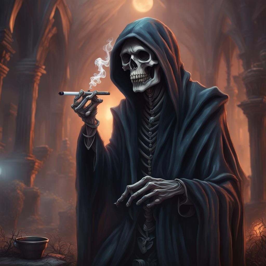Grim Reaper Smoking: Detailed Fantasy Art