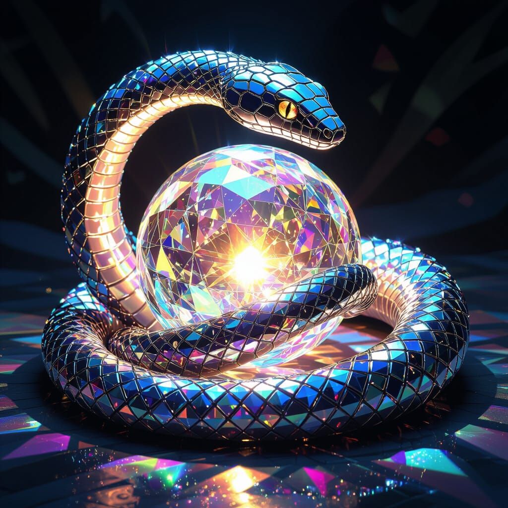 Crystal Serpent Guarding Luminous Orb