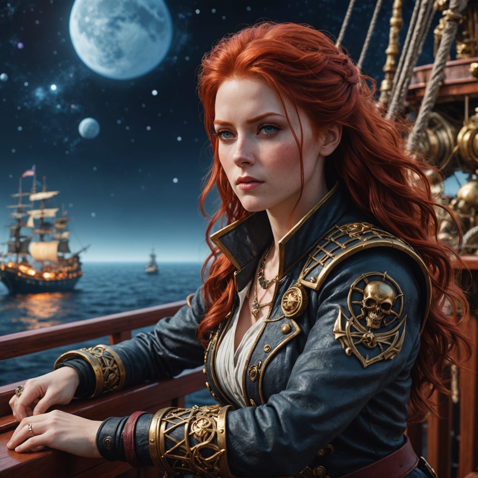 Anime Space Pirate Portrait on Cosmic Ship