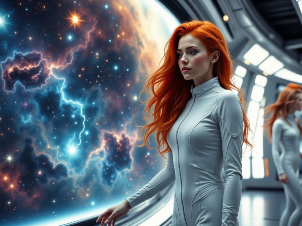 Woman in Spacesuit with Galaxy View, 3D Rendered