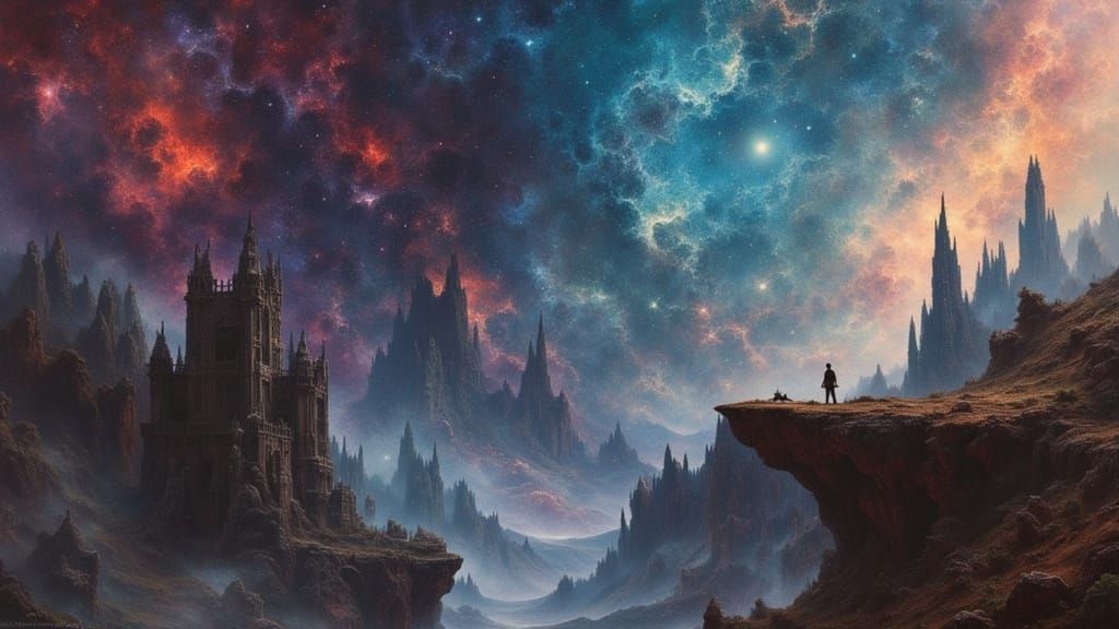 Time Traveler Overlooking Alien Landscape