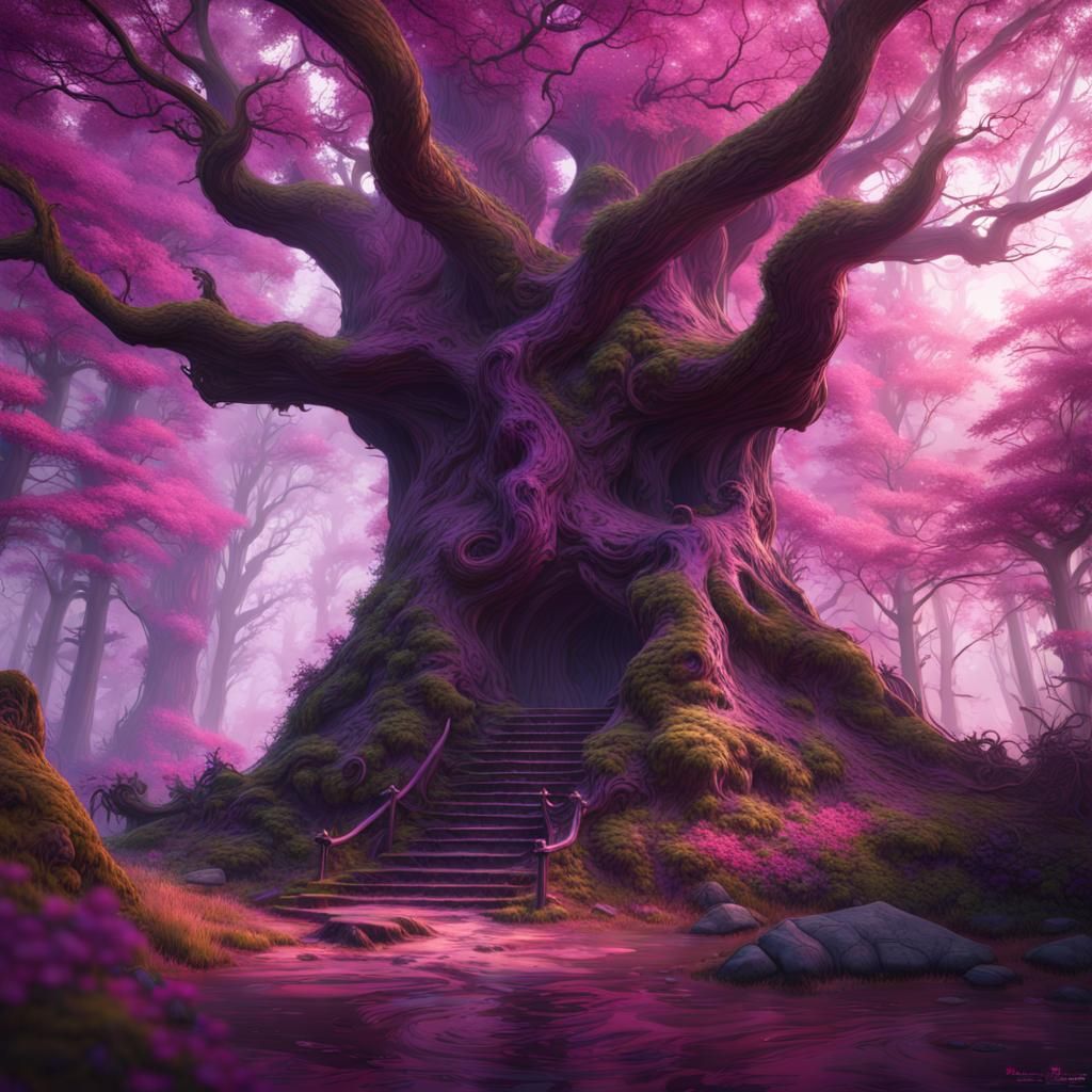 Fantasy Forest: Big Bear in Pink and Purple