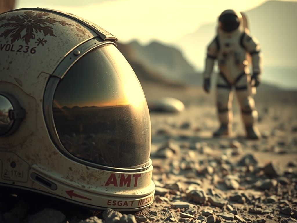Astronaut's Helmet Lies Abandoned on Alien Planet