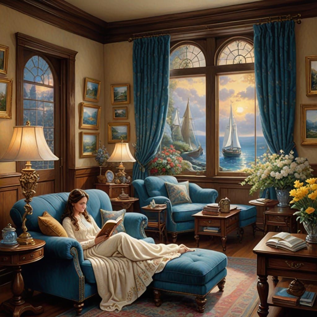 Serene Young Woman in Cozy Book Nook
