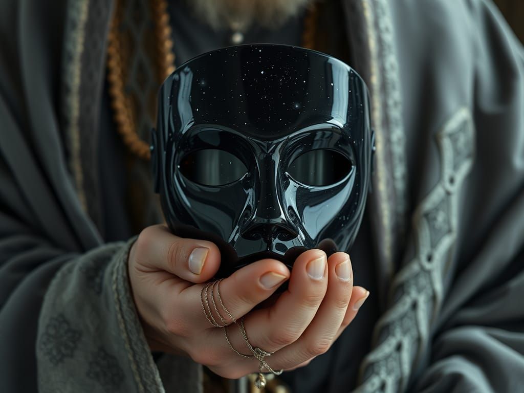 Ancient Oracle's Obsidian Mask: Celestial Visions
