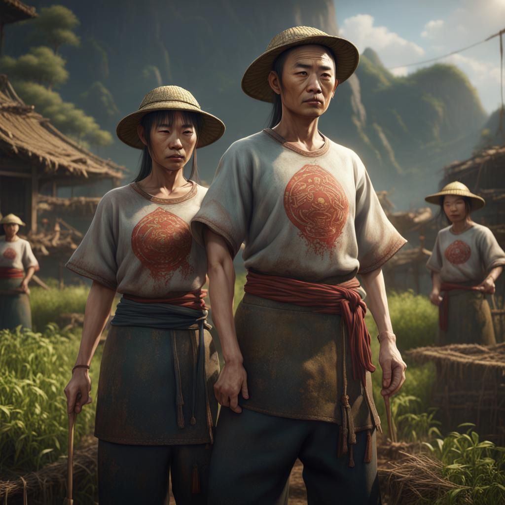 Chinese Farmers in Detailed Matte Painting