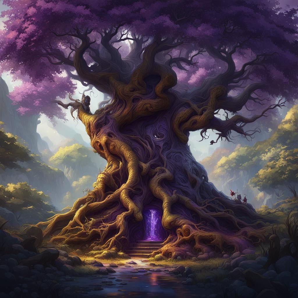 Intricate Tree Life in Dark Fantasy Style