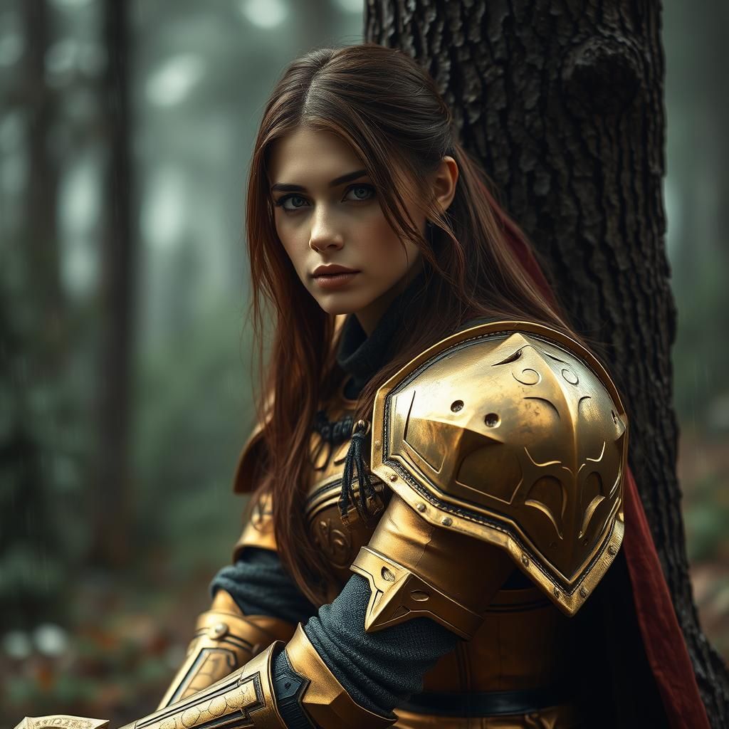 Woman Warrior in Golden Armor