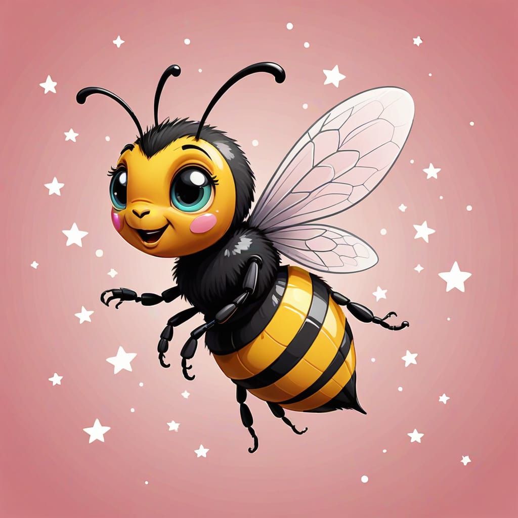 Cartoon Bee in Flight: Vibrant Digital Illustration