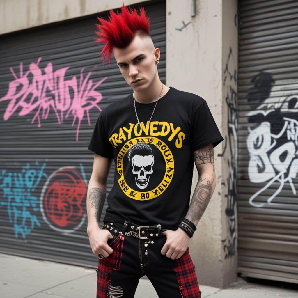 Rebellious Punk Rocker in Urban Graffiti Scene