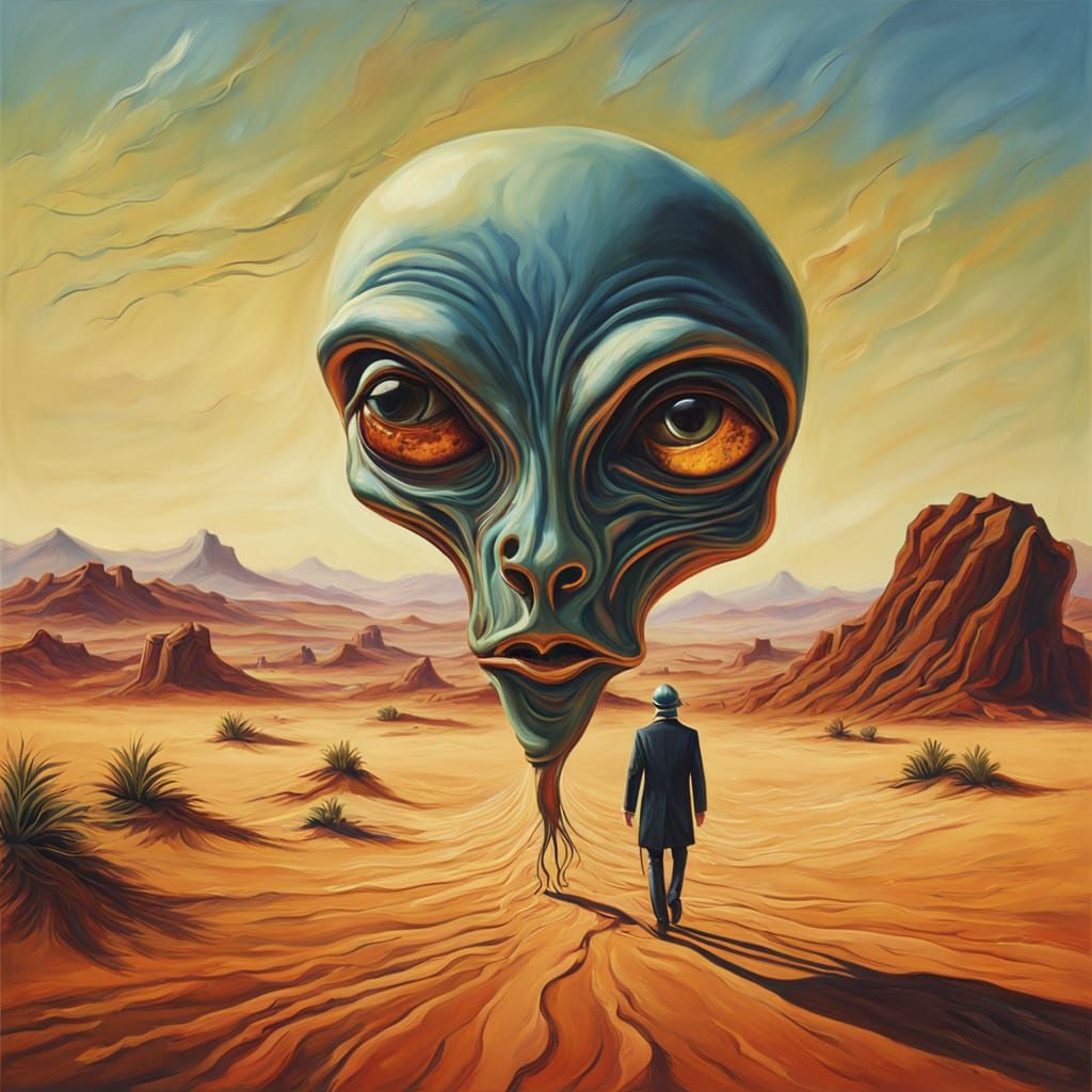 Surreal Alien on Desert Planet Oil Painting
