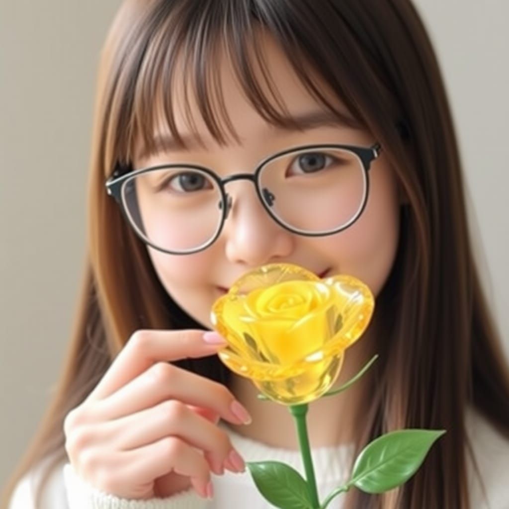 Japanese Girl Holding a Yellow Rose