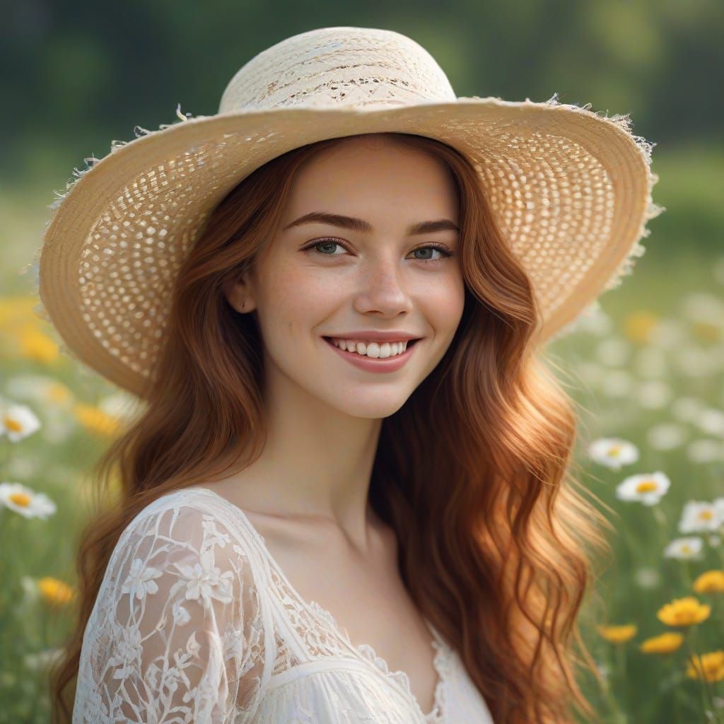Ethereal Portrait of Woman with Wildflower Hat