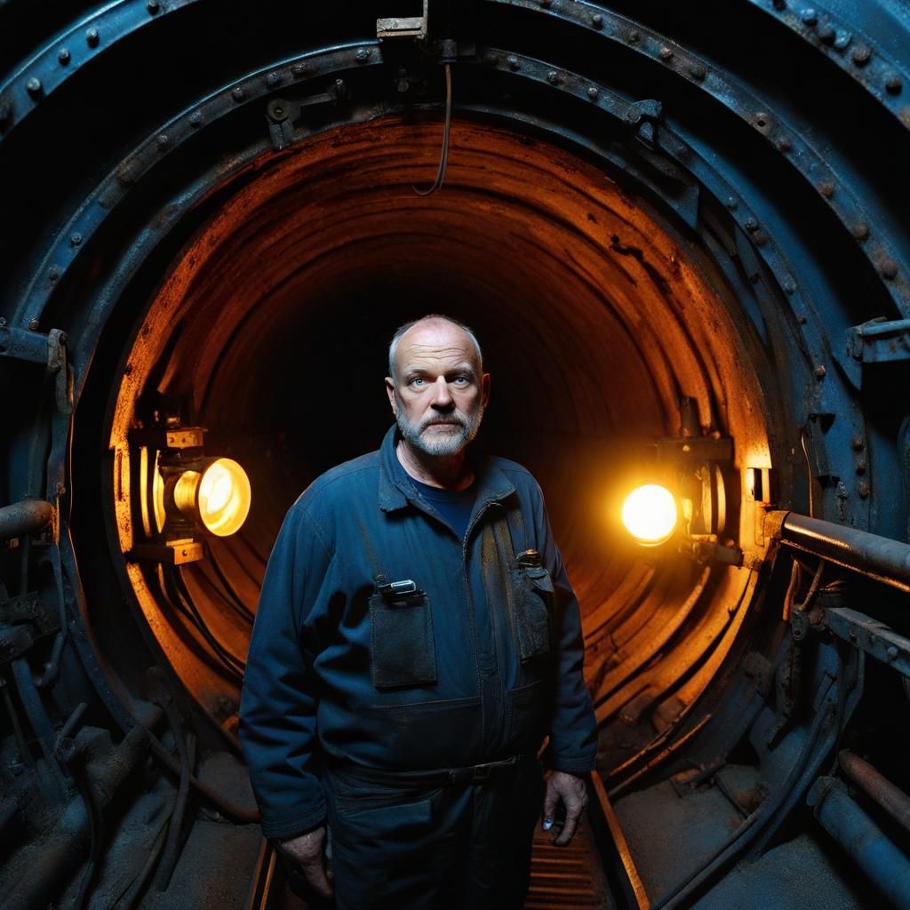 Ironworkers in a Dark Industrial Tunnel