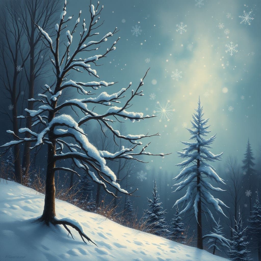 The naked tree in the silence of winter