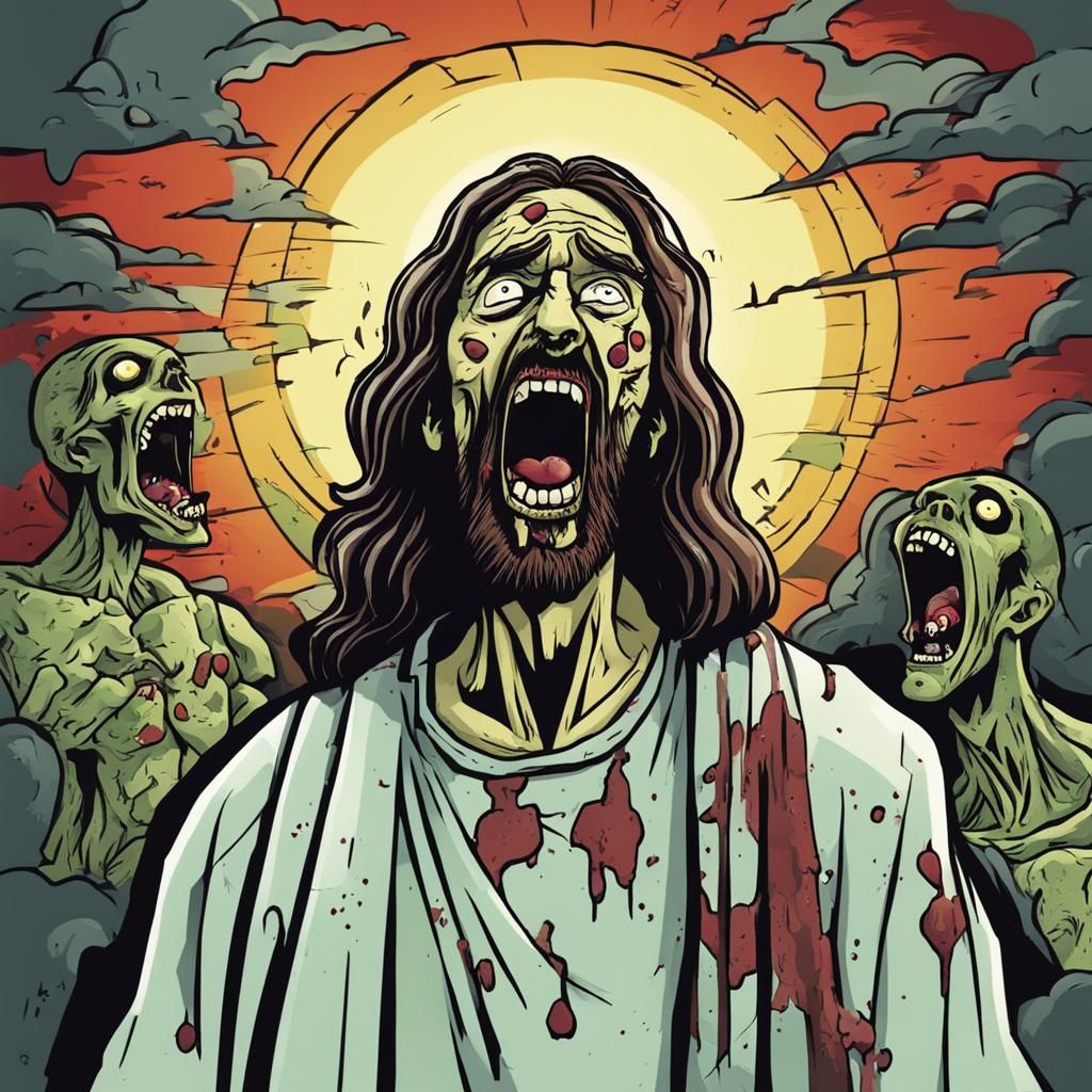 Cartoon Zombie Jesus Screaming
