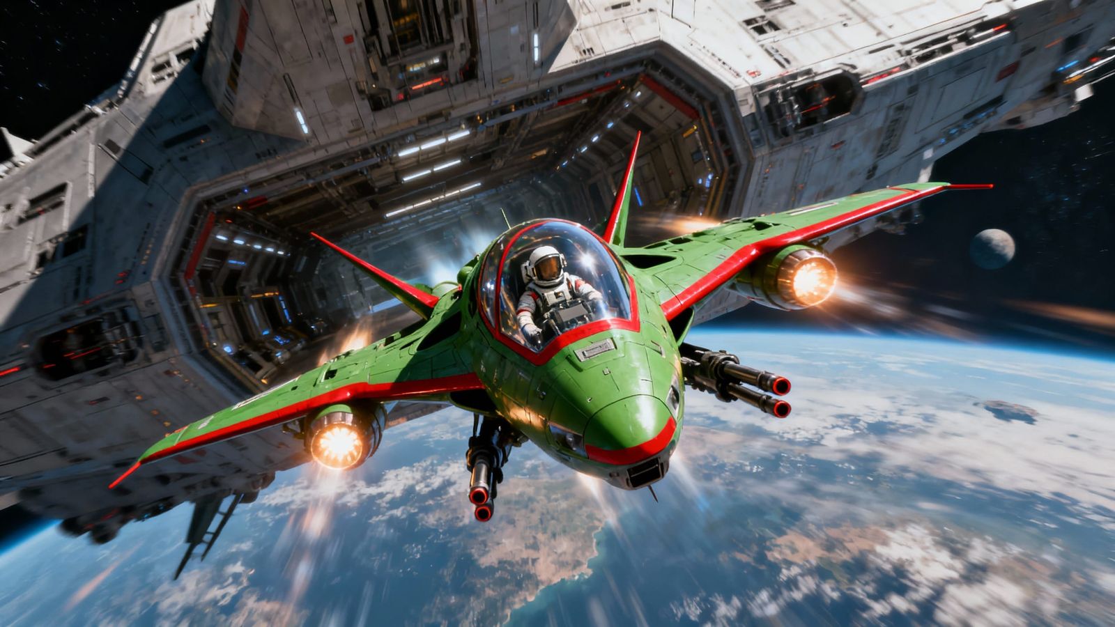 Mantis Space Fighter Launching at High Speed