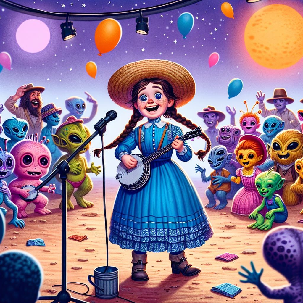 Whimsical Alien Hoedown Scene in a Vibrant Sci-Fi World