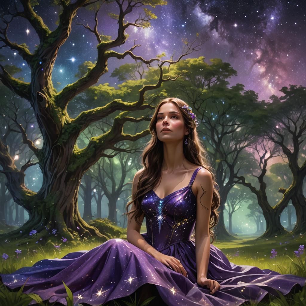 Woman in Galaxy Forest, Digital Art
