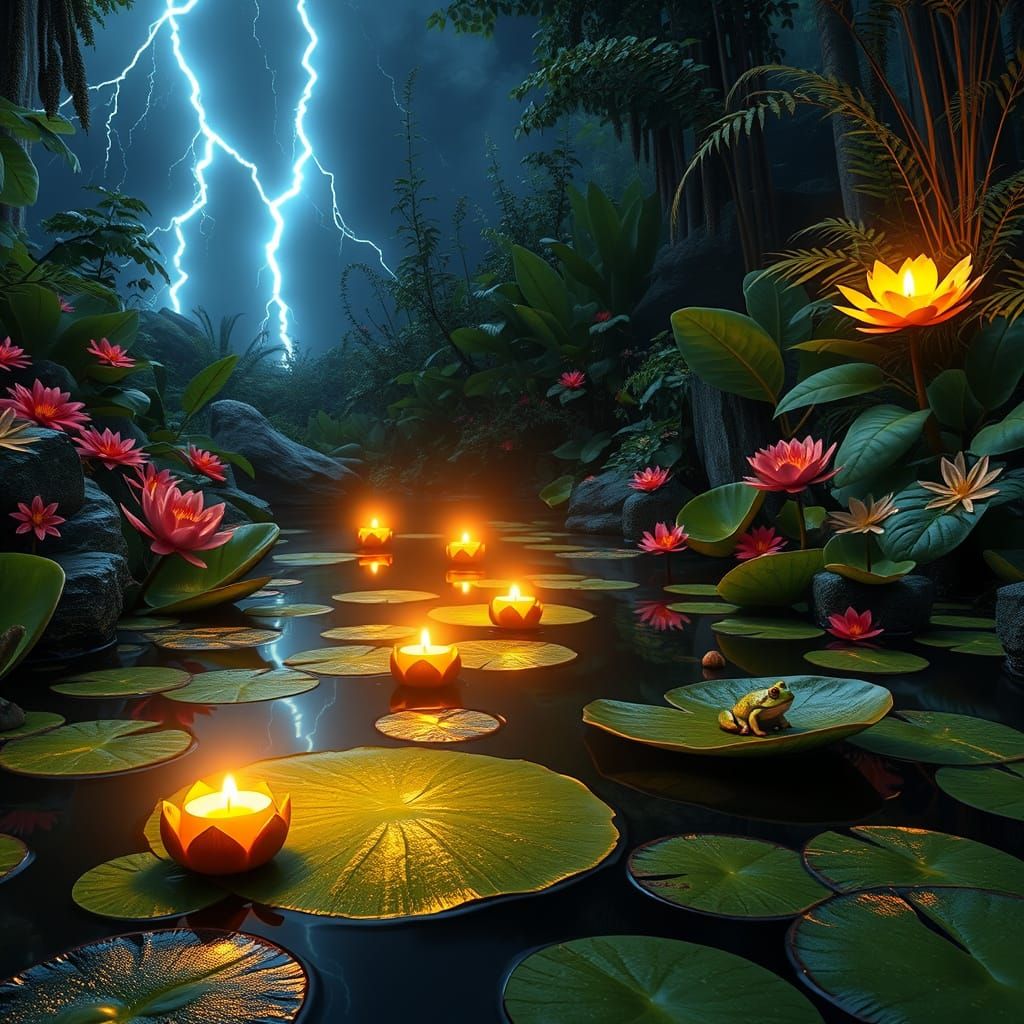 Surreal Pond Scene in Matte Painting Style