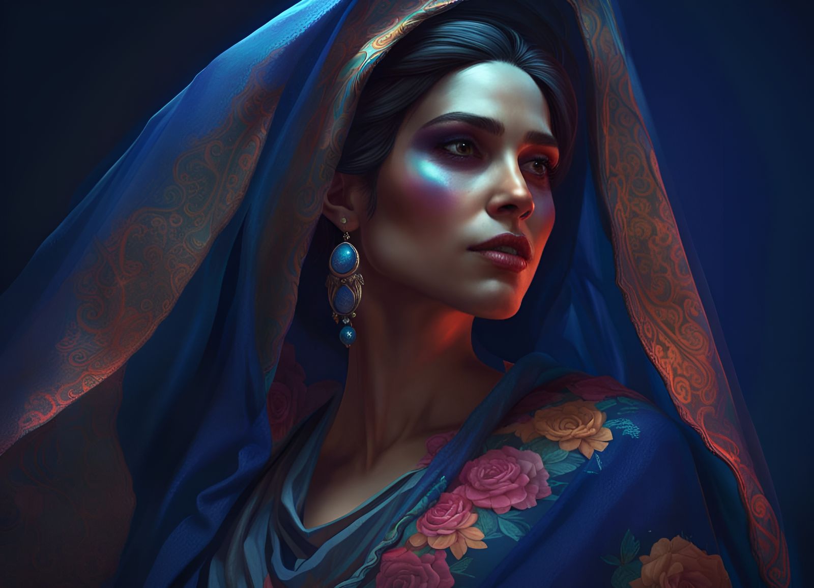 Woman in Catrina Makeup with Veil: Day of the Dead