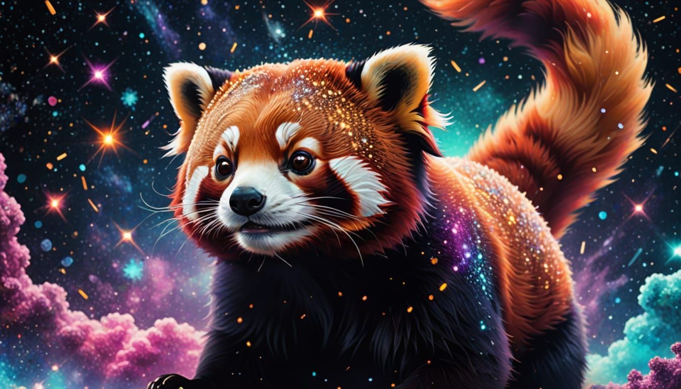 Sparkling Red Panda in Galactic Void