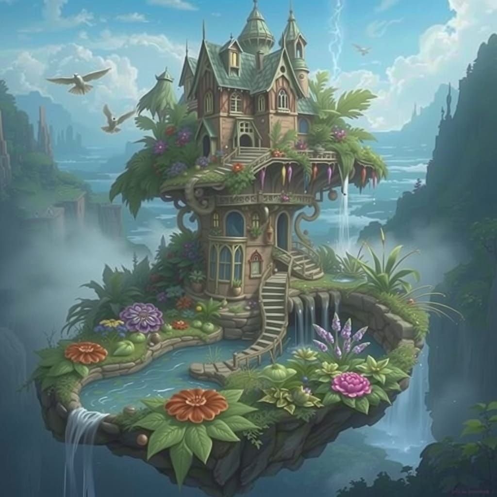 Floating Island Birdhouse: Whimsical Matte Painting