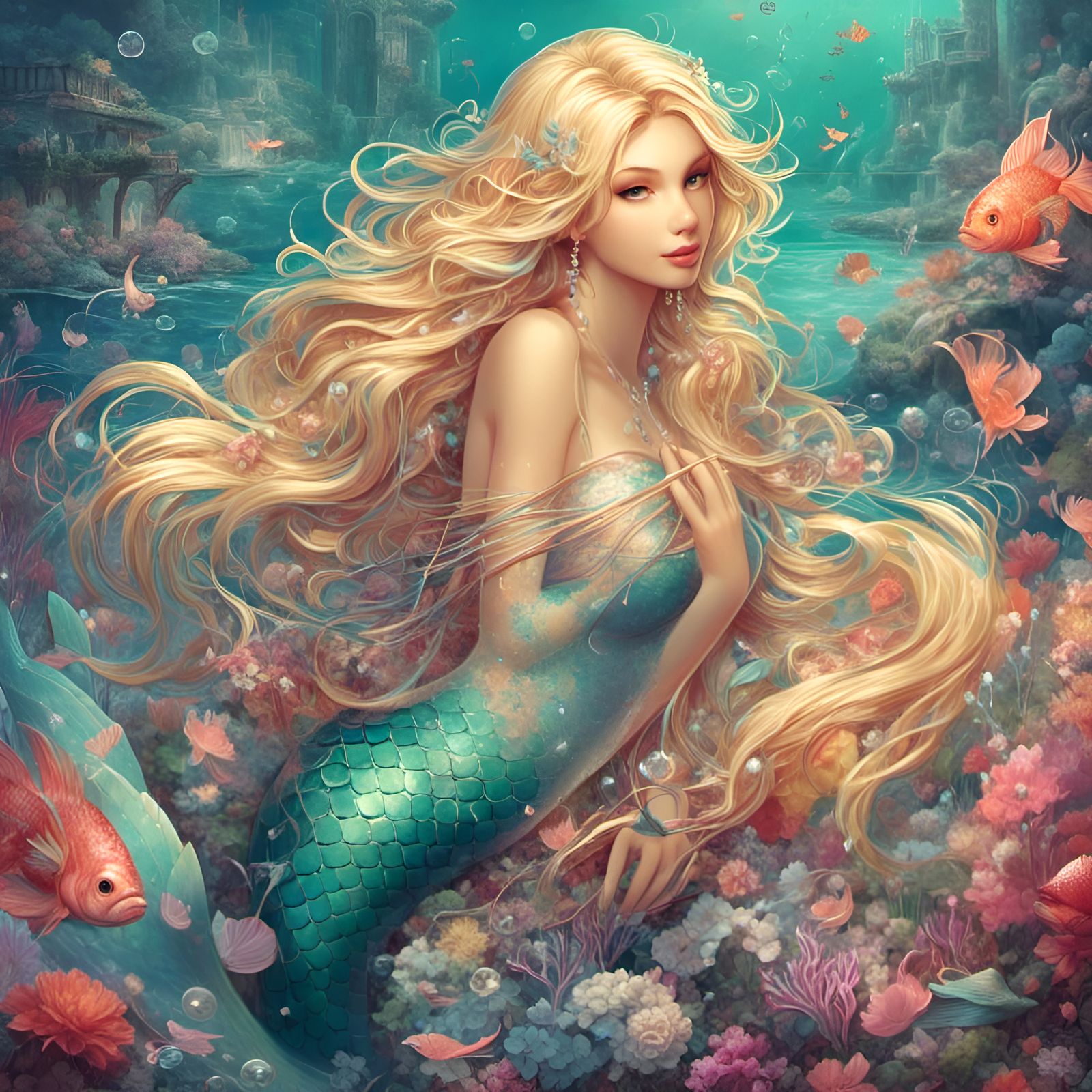 Blonde Mermaid Beauty in Underwater Fantasy