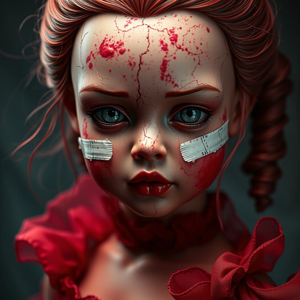 Shattered Porcelain Doll with Band-Aids