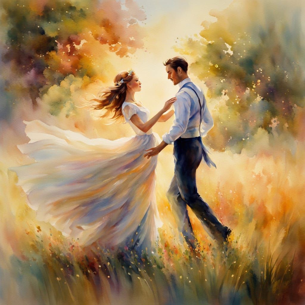 Romantic Watercolour Painting of Dancing Couple