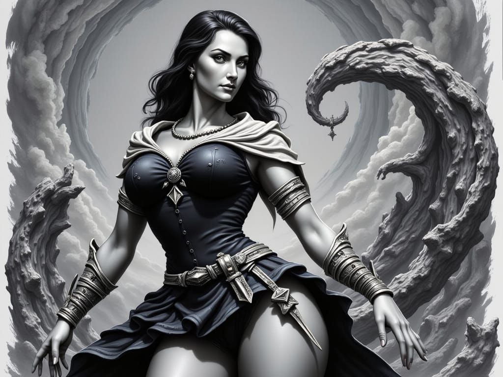 Serpent Woman in Corset and Garter Belt - Comic Art Style