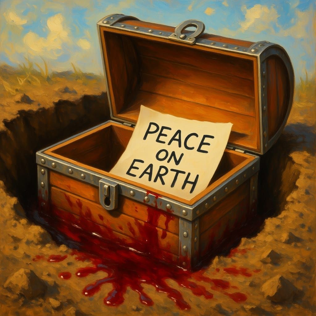 Impressionistic Oil Painting of Empty Treasure Chest with PE...