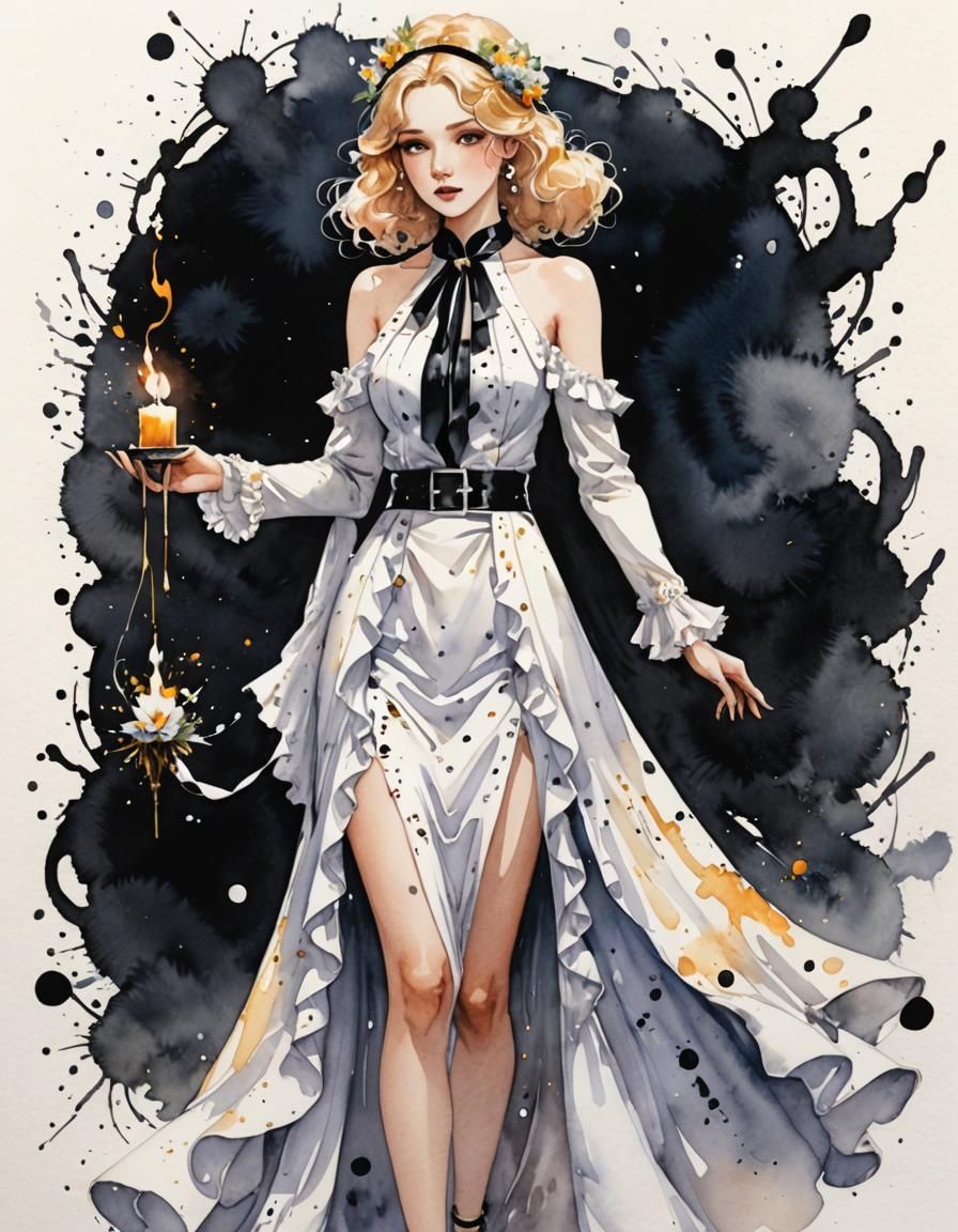 Imbolc Watercolour Ink Splatter with 1930s Suit