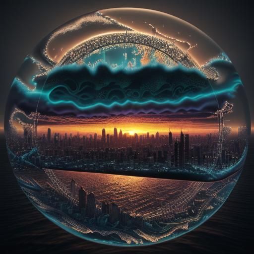 Sunset Cityscape: Abstract Fractal and 3D Rendering