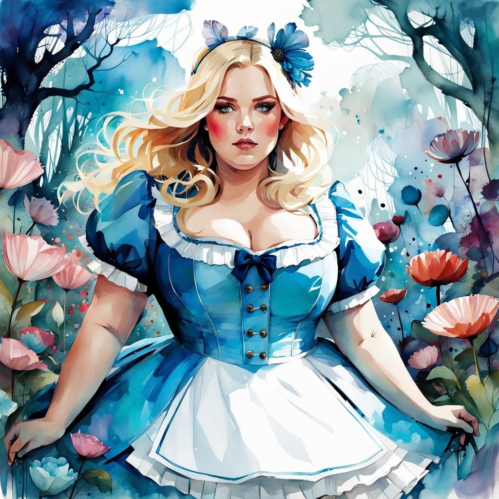Voluptuous Alice in Wonderland Digital Watercolour