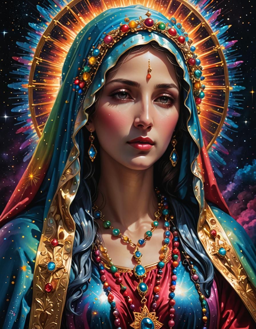 Cosmic Virgin Mary in Visionary Art Style