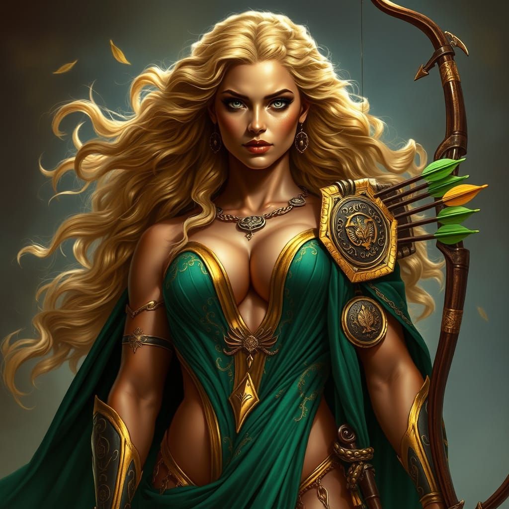 Commanding Emerald Goddess Of War Radiates Power