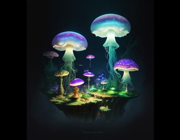 Jellyfish in Toadstool Forest as Matte Painting