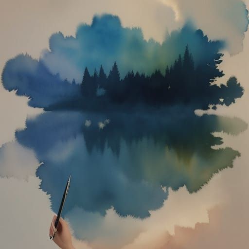 Woman with Bottle and Pen in Impressionistic Watercolor