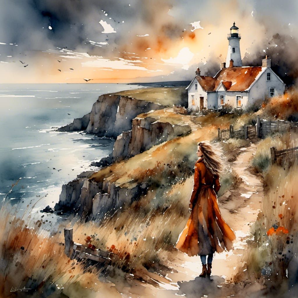 Seaside Cottage Scene in Acrylic Art Style