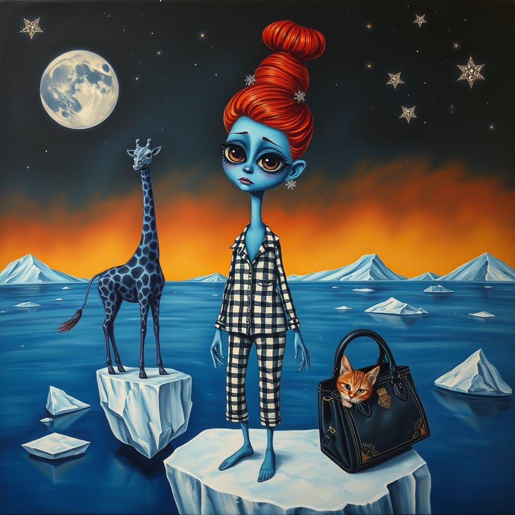 Surreal Woman on Iceberg in Dreamlike Style
