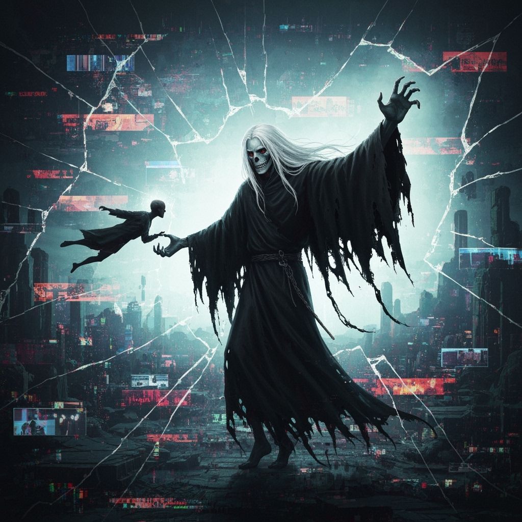 Digital Grim Reaper Emerges from Shattered Mirror