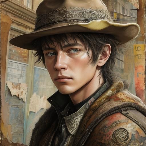 Sad Boy Portrait in Mixed-Media Chiaroscuro Style