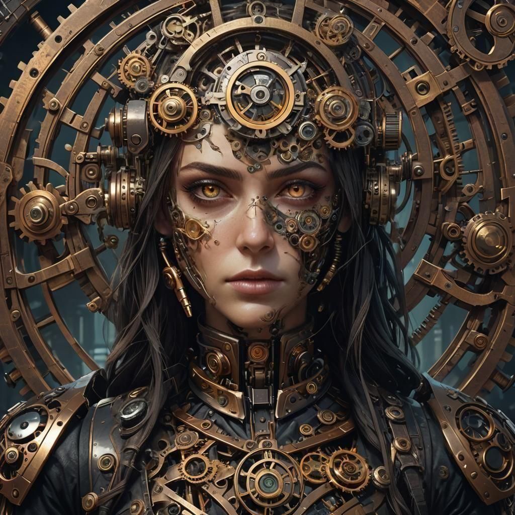 Steampunk Cyborg Girl with Clockwork Gears