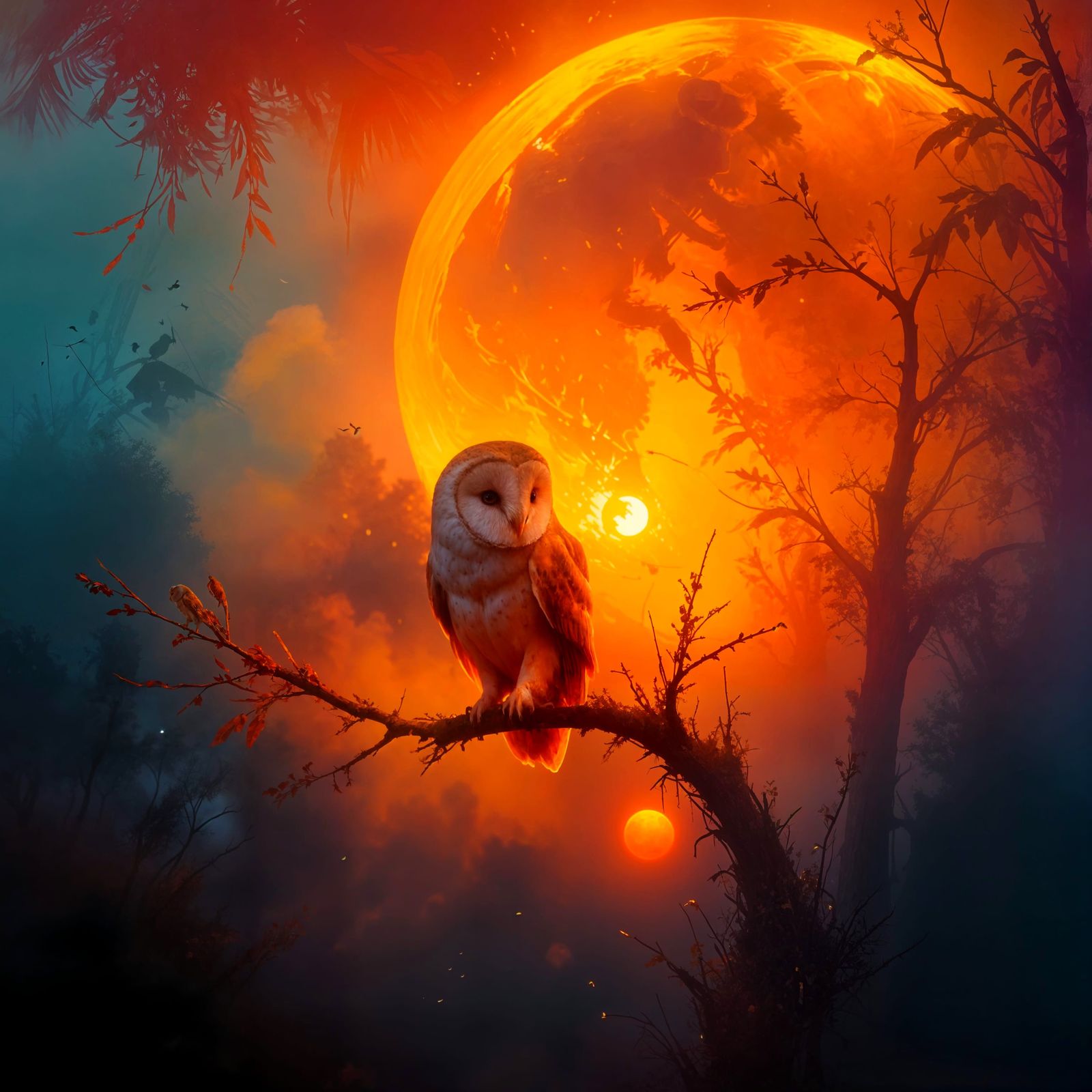 Barn Owl in Misty Cornfield Dreamscape