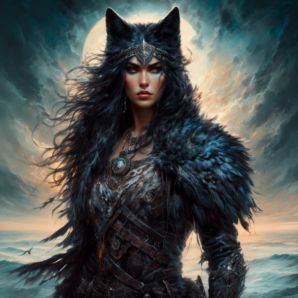 Scandinavian Warrior with Wolf Pelt Armor and Glowing Runes